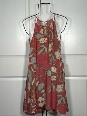 Bar III Pink and Brown Abstract Halter Mini Dress